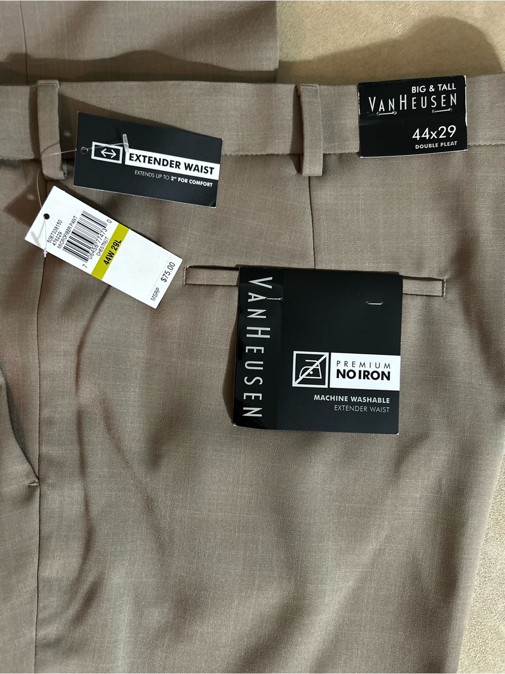 Van Heusen NWT Big & Tall Double Pleat Chestnut Dress Pants 44x29